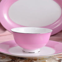 AOOKMIYA 52 Pcs Porcelain Bowl Tableware Set European-Style Household Ceramic Bone China Bowls Plates Pink Plate Set