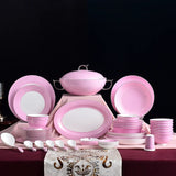 AOOKMIYA 52 Pcs Porcelain Bowl Tableware Set European-Style Household Ceramic Bone China Bowls Plates Pink Plate Set