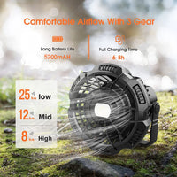 AOOKMIYA 5200mAh LED Camping Fan Lights Outdoor USB Rechargeable Tent Camping Light Travel Portable Ceiling Fan Lamp Emergency Power Bank