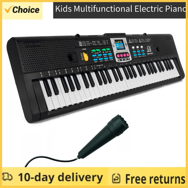 Piano eléctrico USB de 61 teclas con micrófono para niños, pantalla LED  Digital, altavoces estéreo duales integrados, instrumento de teclado de  regalo para niños - AliExpress