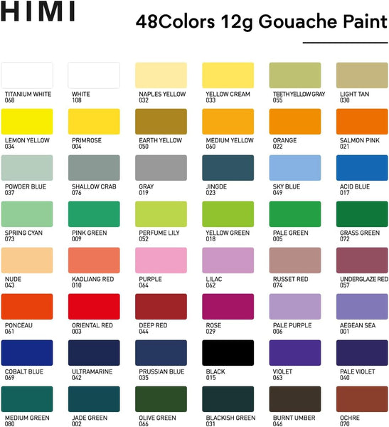 HIMI Gouache Paint Set，Art Supplies for Professionals，36 Colors 12g，Paint  for Canvas and Paper
