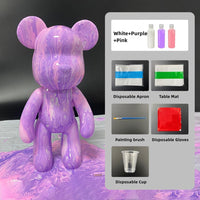 DIY Painting Fluid Bear Teddy Bear Violent Bear Gloomy Bear Painting Kit Set Creative Home Decorations Handmade Doll Figurine Toys Gift for Birthday Valentines (9.05 inch, Purple+White+Pink)