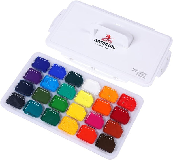 Gouache Paint Set, 24 Colors x 30ml Unique Jelly Cup Design in a Carrying Case, Gouache Opaque Watercolor Painting Perfect Art Supplies for Artists, Students, and Kids