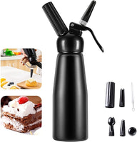 Whipped Cream Dispenser Professional Aluminum Culinary Canister Cream Whipper, Durable Stainless Steel Leak-Free Seals with 3 Decorating Nozzles Cream Foam Maker for Cake Dessert Coffee (500ml, Black)