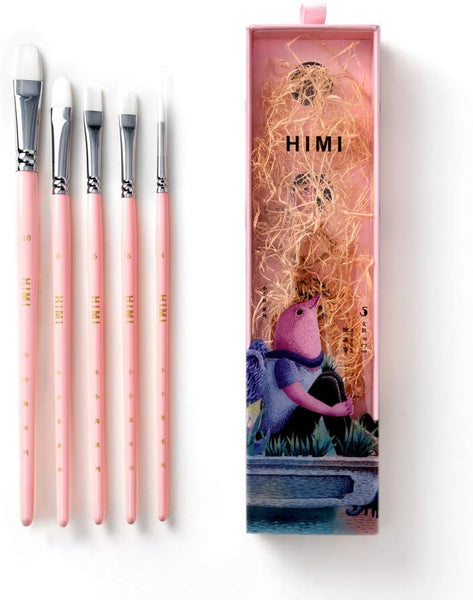 HIMI Gouache Paint Brushes Set 5 Pcs for Acrylic Oil Watercolor Face & Body Gouache Painting Nice Gift Art hobbyist, Kids & Adults (Pink,Brushes)