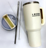 LiQUN Insulated Coffee Mug with 4 Pieces Stainless Steel Straw Cup Handle Lid Plastic Straw Brush Straw Cleaning Brush Hot Cold Coffee Cup for Cold Water, Iced Tea, Hot Tea