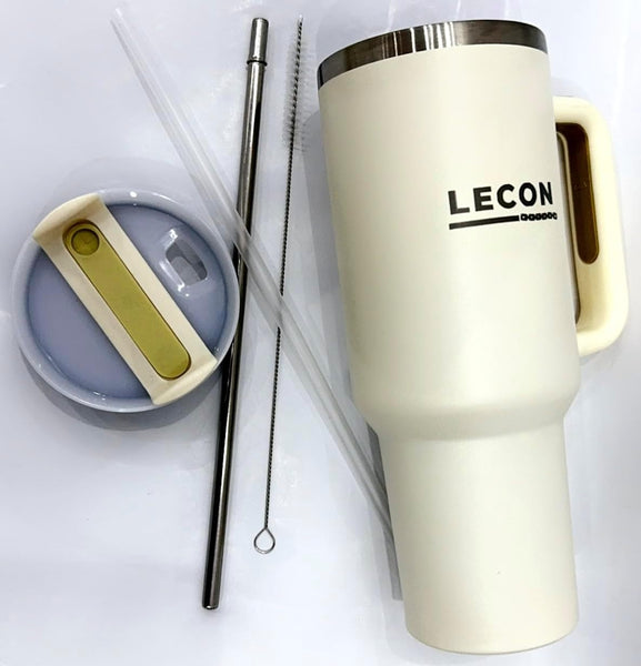 LiQUN Insulated Coffee Mug with 4 Pieces Stainless Steel Straw Cup Handle Lid Plastic Straw Brush Straw Cleaning Brush Hot Cold Coffee Cup for Cold Water, Iced Tea, Hot Tea