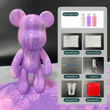 DIY Painting Fluid Bear Teddy Bear Violent Bear Gloomy Bear Painting Kit Set Creative Home Decorations Handmade Doll Figurine Toys Gift for Birthday Valentines (9.05 inch, Purple+White+Pink)