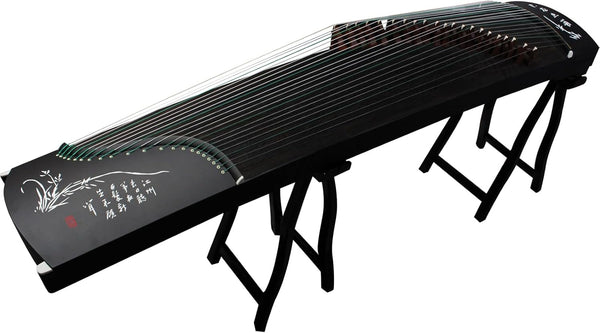 Professional Black Rosewood Guzheng (163cm) - Handcrafted with Yellow Sandalwood Inlay Carvings, Suitable for All Skill Levels, Includes Professional Tuner, Backpack, Additional Accessories