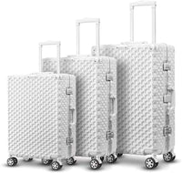 3 PCS Aluminum Framed Trolley Travel Lightweight Luggage set Hard shell 360 rotation Wheels, TSA Lock, Size 28inch 24inch&20inch Cabin Bag Approved airline can carry on trolley bag (SILVER)