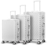 3 PCS Aluminum Framed Trolley Travel Lightweight Luggage set Hard shell 360 rotation Wheels, TSA Lock, Size 28inch 24inch&20inch Cabin Bag Approved airline can carry on trolley bag (SILVER)