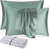 DISANGNI 100% Silk Pillow Cases 2 Packfor Hair and Skin,with Hidden Zipper 22 Momme Both Sides Pure Natural Mulberry Silk Real Silk Pillow Case (2 pc Standard Size 20"x26" Green)