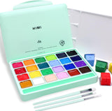 HIMI Gouache Paint Set, 24 Colors x 30ml Unique Jelly Cup Design with 3 Paint Brushes and a Palette in a Carrying Case, Non-Toxic Gouache Paint Perfect for Artists, Students(Green)