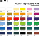 HIMI Gouache Paint Set，Art Supplies for Professionals，36 Colors 12g，Paint for Canvas and Paper