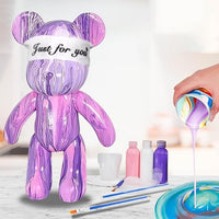 DIY Painting Fluid Bear Teddy Bear Violent Bear Gloomy Bear Painting Kit Set Creative Home Decorations Handmade Doll Figurine Toys Gift for Birthday Valentines (9.05 inch, Purple+White+Pink)