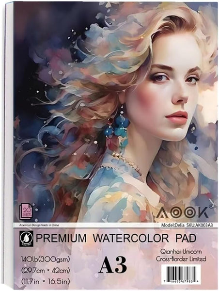 AOOK A3 Watercolor Paper Pad, 11.69X16.53 "(140Lb/300Gsm) 20 Sheet Mixed Paper Mat, Top Packaging, Fine Texture, Suitable For Watercolor, Watercolor, And Acrylic Art Mats. (1Pcs Multicolor)