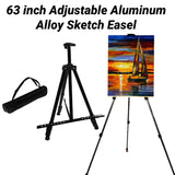 AOOKMIYA 63inch Metal Artist Easel Sketch Stand Adjustable Metal Display Easel Painting Drawing Stand with Carrying Bag Top Art Supplies