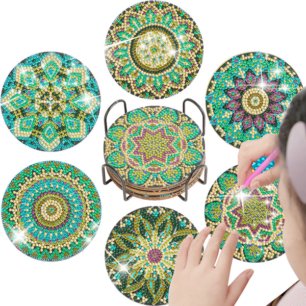 6pc/sets Diamond Painting Coasters Kits with Holder Mandala Diamond Art Kits For Adults Kids Home Decors