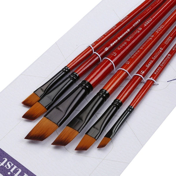 6pcs tinta acrílica escova conjunto angular nylon cabelo escovas para multi-purpose óleo aquarela pintura artista profissional kit