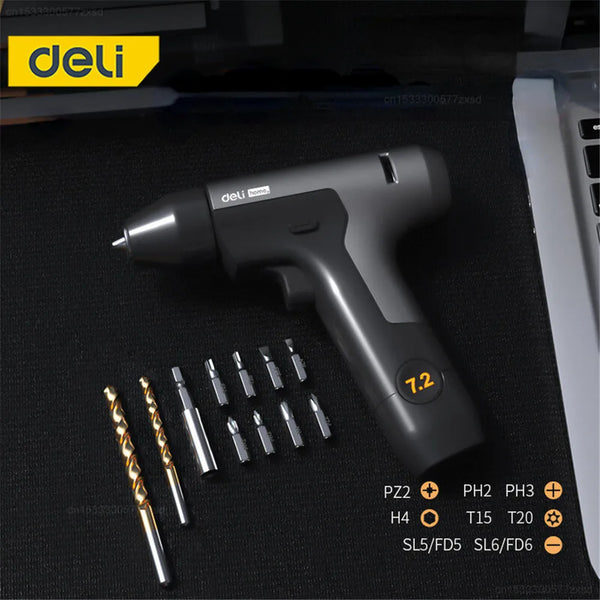 7.2V Electric Screwdriver Deli Double Speed Electric Disassembling Assembly Rechargeable Machine Repair Home Power Drill Tools