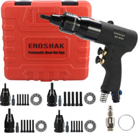 EROSHAK Pneumatic Rivet Nut Gun (10-24 & 1/4 & 5/16 & 3/8) Air Rivet Nut Pull Setter Tool with 4 Size Quick-Change Nose-Piece Assembly, 5pcs Mandrels Included with Each Size…