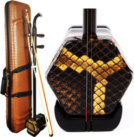 Professional Black Sandalwood Erhu - 2-String Chinese Violin Fiddle with Bow, 10-Grid Drum Skin, Learning DVD, Rosin, Cleaning Cloth, Bridge, and Hard Case Included