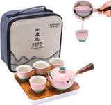 AOOKMIYA  Porcelain Chinese Gongfu Tea Set,Portable Teapot Set with 360 Rotation Tea maker and Infuser,Portable All in One Gift Bag for Travel,Home,Gifting,Outdoor and Office (Black)