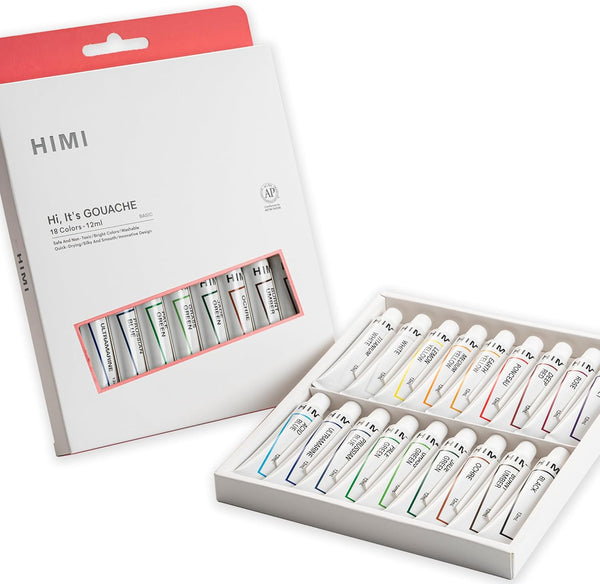 HIMI Gouache Paint Tube Set -18 Colors 12ml, with Rich Pigments, Gouache paint Non-Toxic, suitable for Beginners, Artists, and Hobby Painters. Beautiful Gifts for Art Supplies Painting（18 colors）