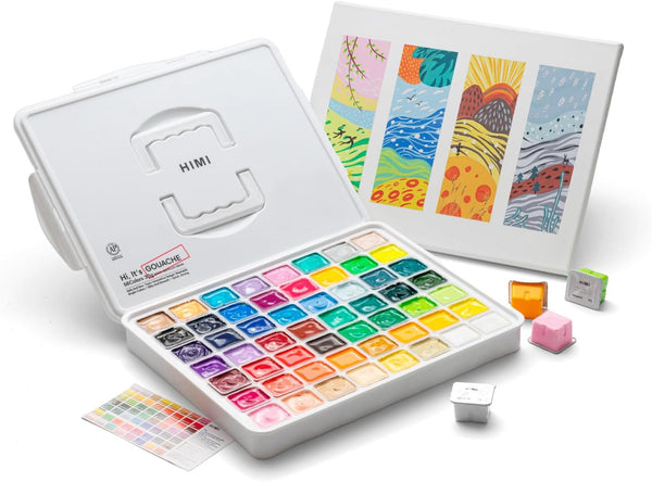 HIMI Gouache Paint Set, 56 Colors x 30g Unique Jelly Cup Design in a Carrying Case Perfect for Artists, Gouache Opaque Art Supplies for Professionals, and More