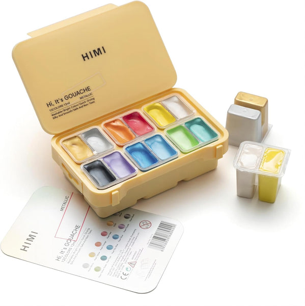 HIMI Gouache Paint Set 12 Colors 12ml Jelly Cup Design, Travel carry, Gouache Paint Non Toxic for Canvas and Paper, Art Supplies