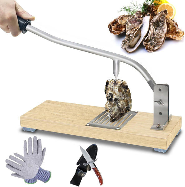 Oyster Shucker Clam Opener Machine Adjustable Oyster Shucker Machine Oyster Shucker Tool Set Including Knives, Glove, Seafood Tools for Hotel Family Buffet