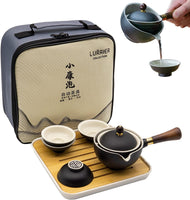 AOOKMIYA  Porcelain Chinese Gongfu Tea Set,Portable Teapot Set with 360 Rotation Tea maker and Infuser,Portable All in One Gift Bag for Travel,Home,Gifting,Outdoor and Office (Black)