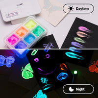 HIMI Gouache Paints Set Glow in The Dark 6 x 23 ml Gouache Paint Jelly Cup Design, Non Toxic Paint for Canvas and Paper, Art Supplies for Professionals