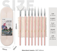 HIMI Paint Brushes Set 8 Pcs for Acrylic Oil Gouache Paint，2 Flat & 2 Round & 2 Liner &1 Filbret &1 Fan, 8pcs Brushs, Interesting Designed Nice Gift for Art hobbyist Beginners Artists (Pink,8Pcs)