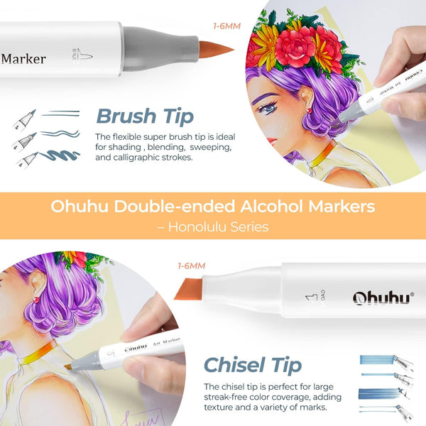 Ohuhu 80 Marker Pens Art Sketch Drawing Alcohol Twin Tip Chisel