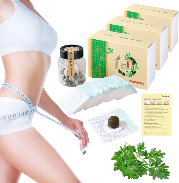 3 Boxes Mugwort Belly Patch,90Pcs Natural Wormwood Essence Pills and 90Pcs Belly Sticker, Moxa Hot Moxibustion Navel Wormwood Sticker (90)