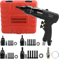 EROSHAK Pneumatic Rivet Nut Gun (10-24 & 1/4 & 5/16 & 3/8) Air Rivet Nut Pull Setter Tool with 4 Size Quick-Change Nose-Piece Assembly, 5pcs Mandrels Included with Each Size…