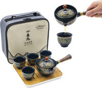 AOOKMIYA  Porcelain Chinese Gongfu Tea Set,Portable Teapot Set with 360 Rotation Tea maker and Infuser,Portable All in One Gift Bag for Travel,Home,Gifting,Outdoor and Office (Black)