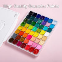 Gouache Paint Set, 56 Colors x 30ml Unique Jelly Cup Design in a Carrying Case, Gouache Opaque Watercolor Painting Perfect Art Supplies for Artists, Students, and Kids