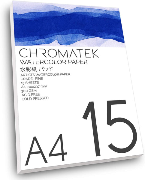 Watercolor Paper. 8.3 x 11.7”. 15 Sheets, Professional, 300 GSM, Perfect for Watercolor Pens and All Other Water Based Medium, Cold Pressed, Watercolor Pad. Fine Grade