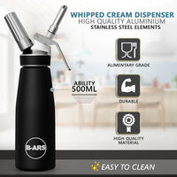 B-ARS Siphon Kitchen Foams Siphon for Cream, Professional Kitchen Siphon Dispenser for Whisk Creams, Aluminium Body, Capacity 500 ml