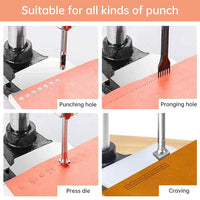 Leather Hole Puncher Hand Punching Machine Manual Press Puncher Punch Tools for DIY Craft (with Chuck, PP Plate and Aluminum Plate) (Style D)