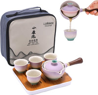 AOOKMIYA  Porcelain Chinese Gongfu Tea Set,Portable Teapot Set with 360 Rotation Tea maker and Infuser,Portable All in One Gift Bag for Travel,Home,Gifting,Outdoor and Office (Black)