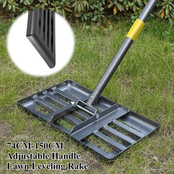 74CM-150CM Adjustable Handle Lawn Leveling Rake with Smooth Eadge Heavy Duty Lawn Leveling Tool for Yard Garden Soil Sand