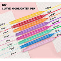 8 pçs dupla ponta curva highlighter caneta conjunto marcador canetas coloridas curva canetas para material de jornal scrapbook planejador arte design