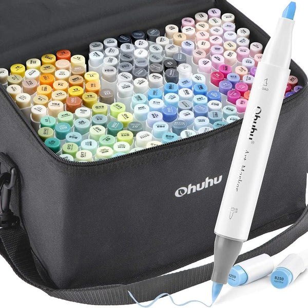 120-Color Alcohol Art Markers Set, Ohuhu Dual Tip Brush & Chisel