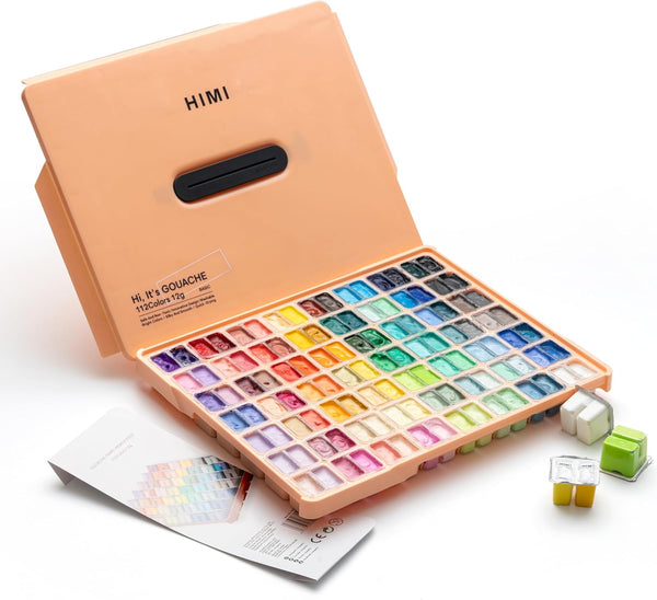 HIMI Twin Cup Jelly Gouache Paint Set, 112 Colors 12g, Jelly Cup Design, Gouache Paint Non Toxic for Canvas and Paper, Art Supplies for Professionals and Beginner (Peach Fuzz)