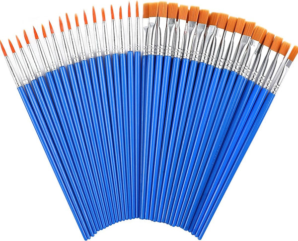 60 Pcs Paint Brushes,Round Flat Small Brush Bulk for Detail Painting