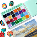 HIMI Gouache Paint Set, 24 Colors x 30ml Unique Jelly Cup Design with 3 Paint Brushes and a Palette in a Carrying Case, Non-Toxic Gouache Paint Perfect for Artists, Students(Green)