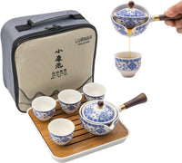 AOOKMIYA  Porcelain Chinese Gongfu Tea Set,Portable Teapot Set with 360 Rotation Tea maker and Infuser,Portable All in One Gift Bag for Travel,Home,Gifting,Outdoor and Office (Black)